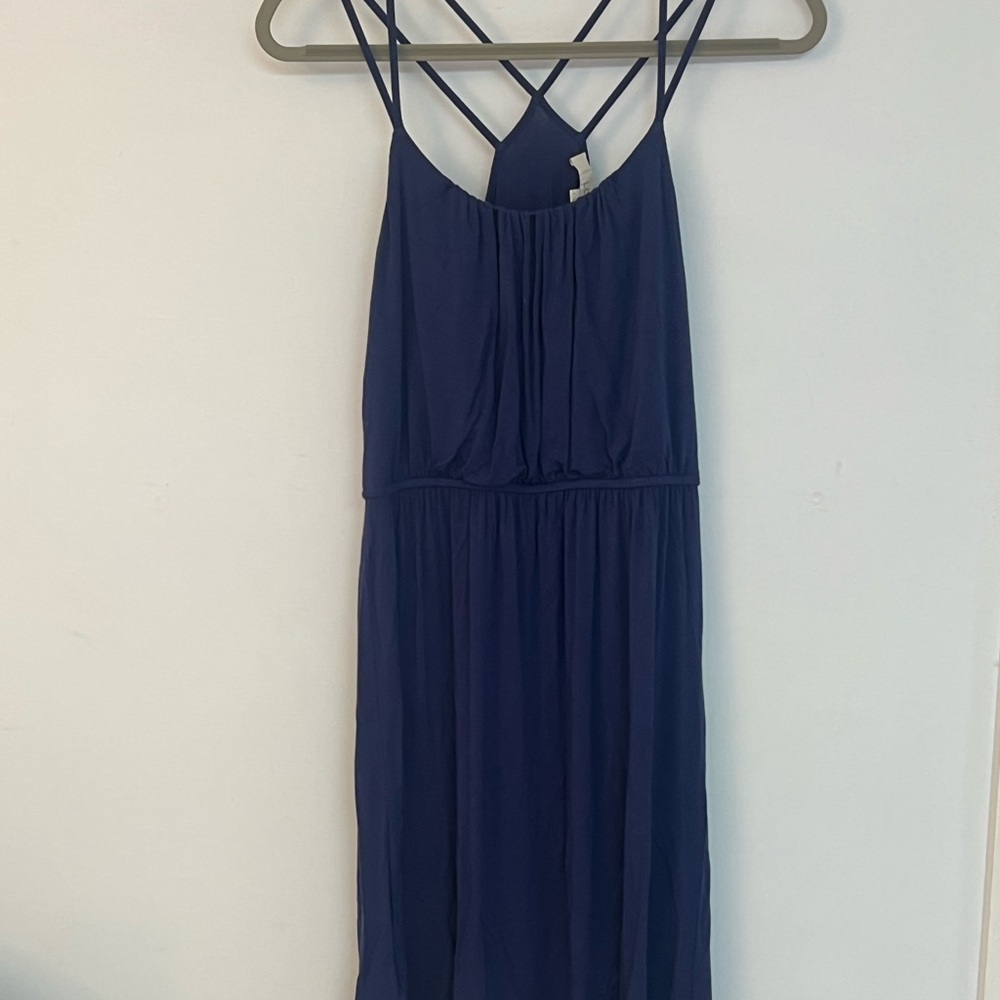 LOFT Navy Blue Gathered Dress